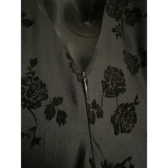 Vintage Goth Black Satin Velvet Rose Long Gown Train Zum Zum Niki Livas Size 10 - Picture 11 of 15